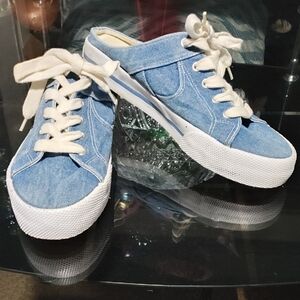 Blue Denim Sneakers with White Laces